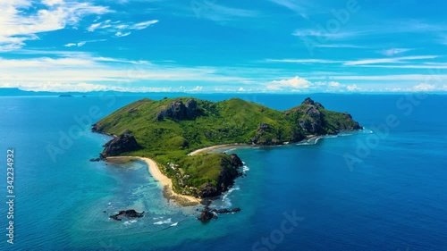Aerial 4K Hyperlapse of a tropical island in the middle of the sea, Fiji Islands