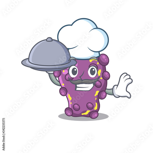 Shigella chef cartoon character serving food on tray © kongvector
