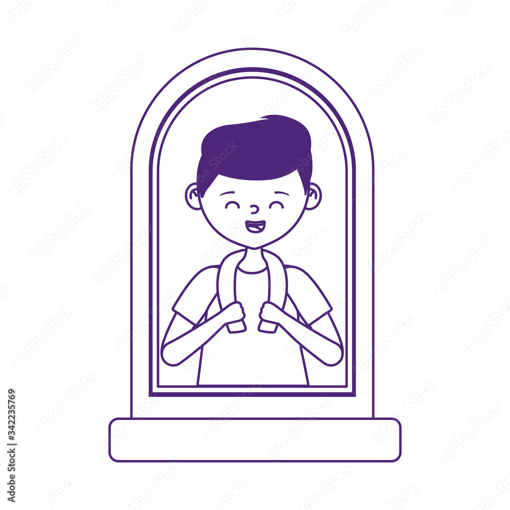 young man with in window isolated icon white background line style young man with in window isolated icon white background line style