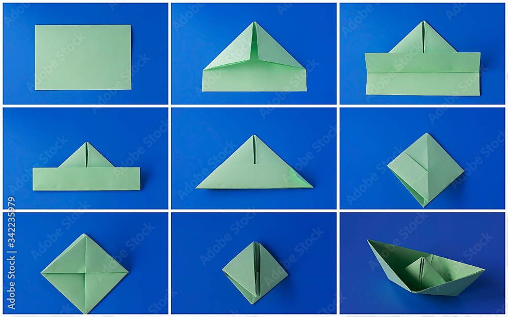 Step-by-step instructions for creating a paper boat Stock Photo | Adobe  Stock
