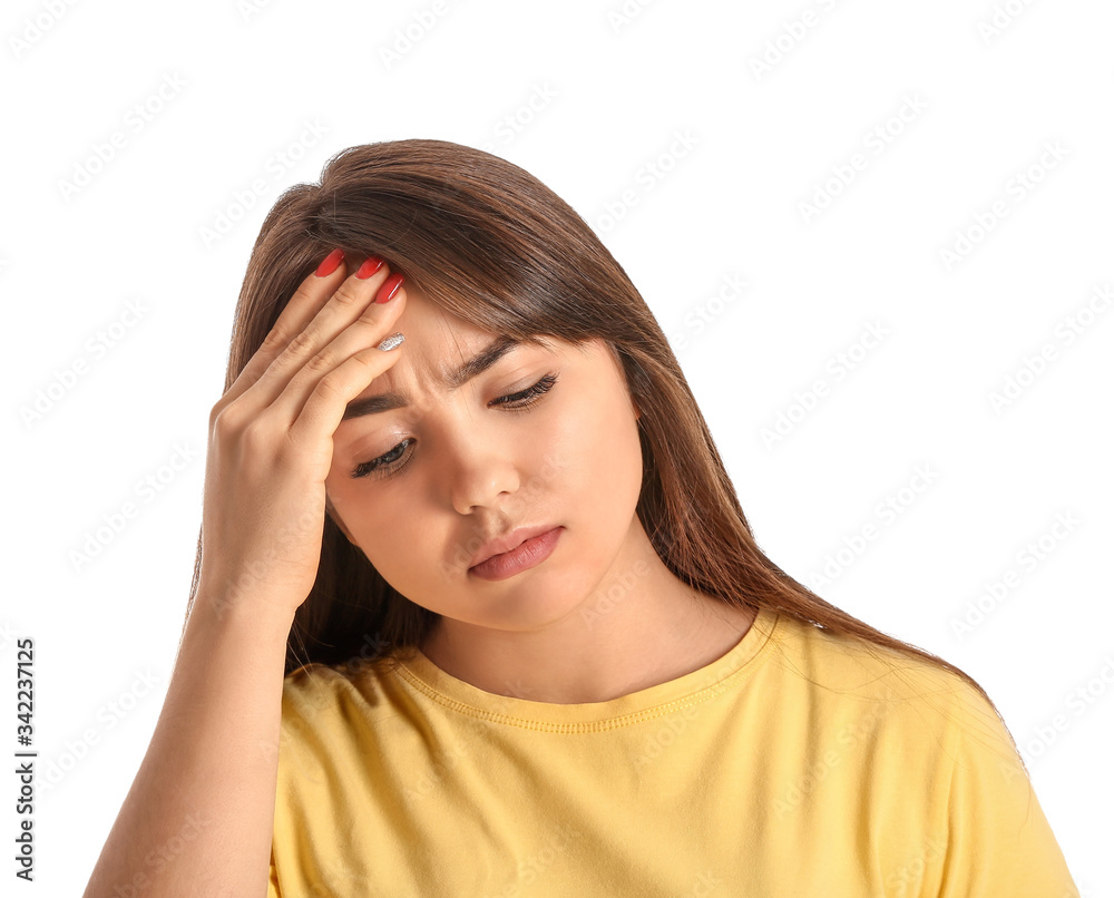 Portrait of stressed young woman on white background Portrait of stressed young woman on white background