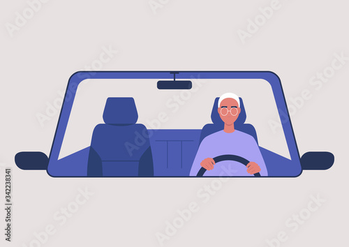 Young male character driving a car, millennial lifestyle