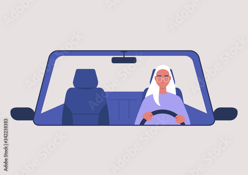 Fotomurale Young female character driving a car, millennial lifestyle