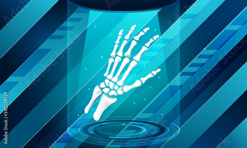 New technology for bone hand injury. Abstract traumatology and orthopedics. Medical, science and technology, the hospital for body joints.