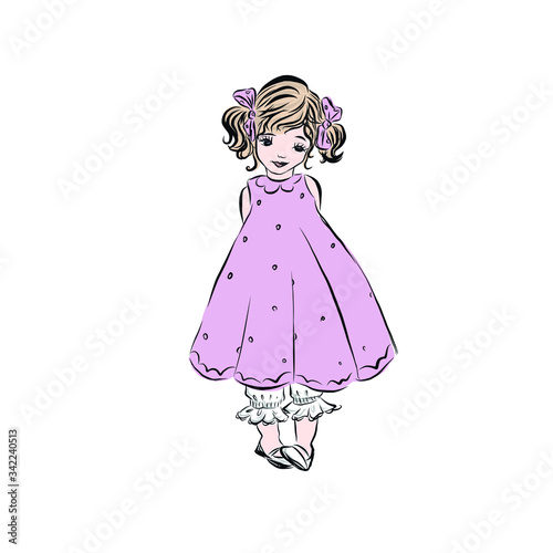 Cute little girl dressed in pink dress. 