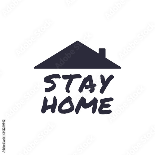 Stay home text with roof. House symbol. Self isolation quarantine in order to prevent coronavirus spread.