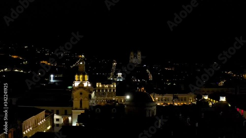 Aerial shot of Historic Centre of Quito during the night