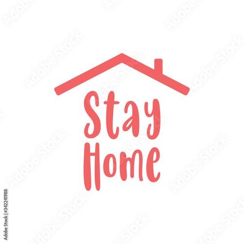 Stay home text with roof. House symbol. Self isolation quarantine in order to prevent coronavirus spread.