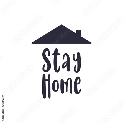 Stay home text with roof. House symbol. Self isolation quarantine in order to prevent coronavirus spread.