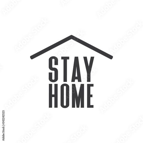 Stay home text with roof. House symbol. Self isolation quarantine in order to prevent coronavirus spread.