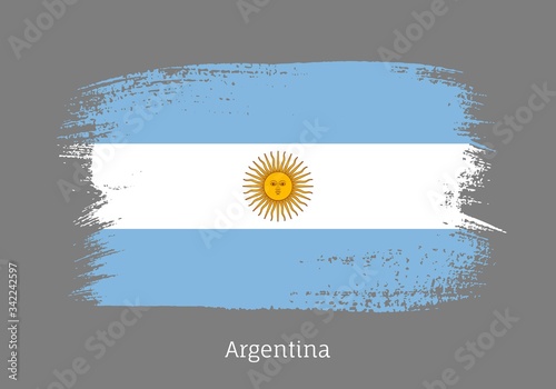 Argentina republic official flag in shape of paintbrush stroke. Argentinian national identity symbol for patriotic design. Grunge brush blot vector illustration. Argentina country nationality sign.