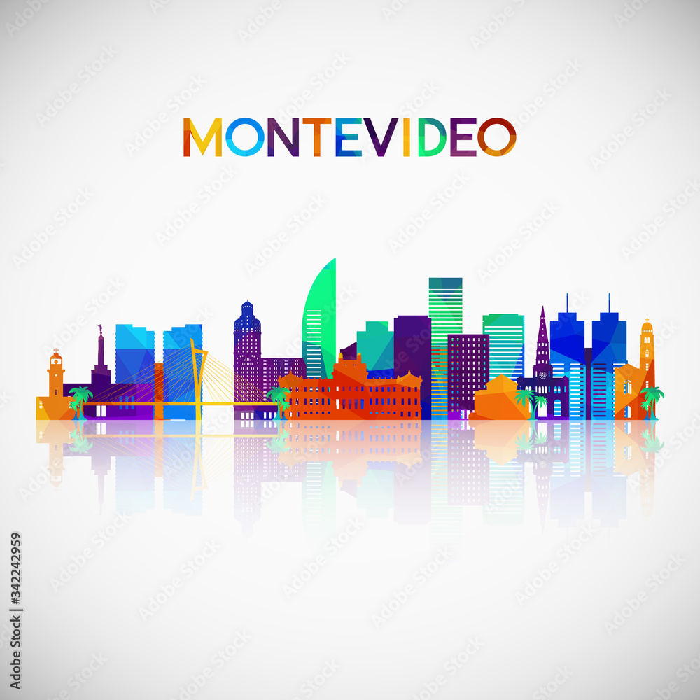 Montevideo skyline silhouette in colorful geometric style. Symbol for your design. Vector illustration.