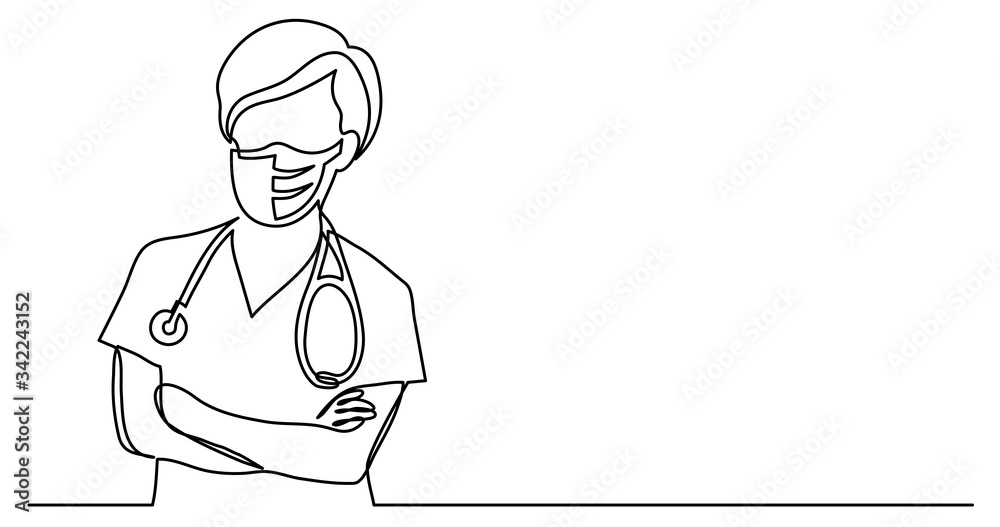 continuous line drawing of nurse in protective mask with stethoscope Stock Vector Adobe Stock