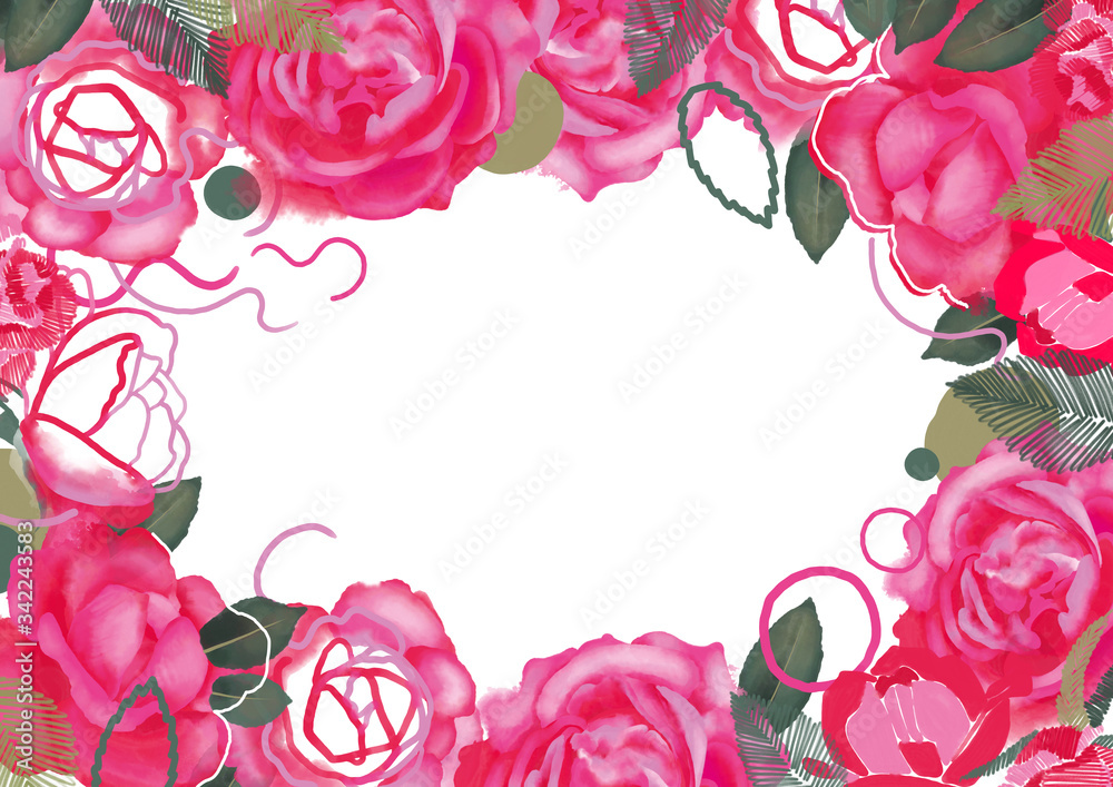 Vibrant floral design made of digital roses painted in mixed techniques