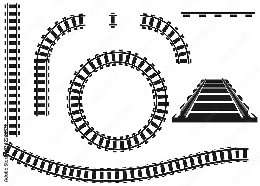 Railroad, railroad icon, black railroad isolated on white background. Vector illustration.