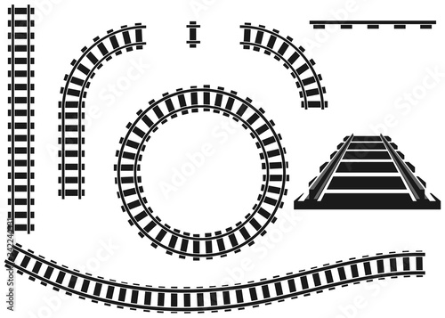 Railroad, railroad icon, black railroad isolated on white background. Vector illustration.