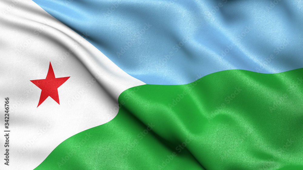 3D illustration of the flag of Djibouti waving in the wind. 3D illustration of the flag of Djibouti waving in the wind.