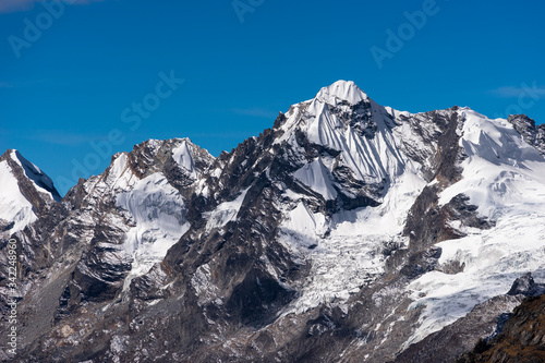 Snow peak in Himalayas mountain range view from Khare village, Mera region, Nepal