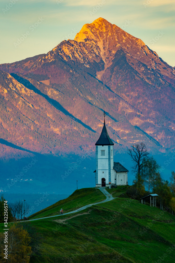 the church on the mountain at the blue hour