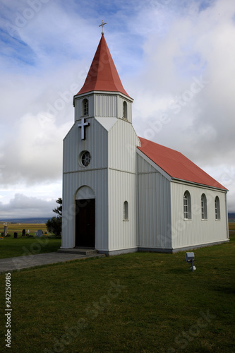 Akureyri / Iceland - August 26, 2017: The church in Laufas Folk museum area, Iceland, Europe