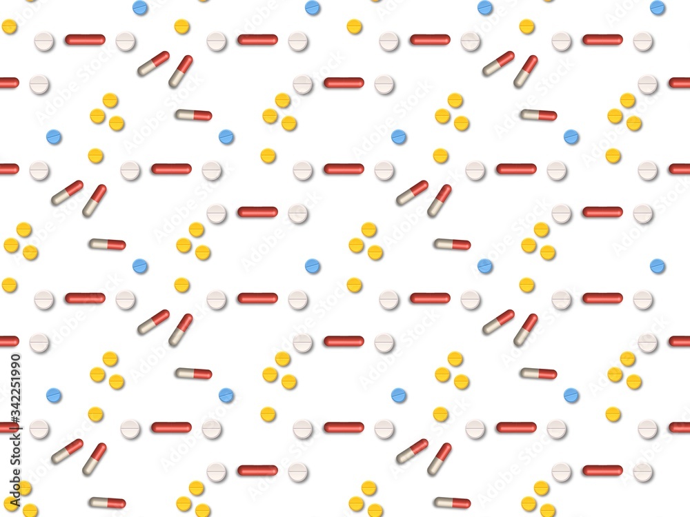 Seamless bright spring pattern with capsules and tablets. Seamless bright spring pattern with capsules and tablets.