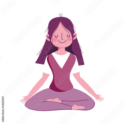 girl in yoga pose practicing isolated icon white background