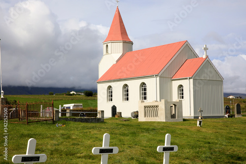 Akureyri / Iceland - August 26, 2017: The church in Laufas Folk museum area, Iceland, Europe photo