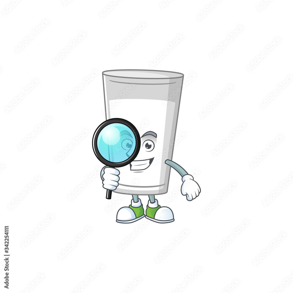 Smart Detective of glass of milk cartoon character design concept Smart Detective of glass of milk cartoon character design concept
