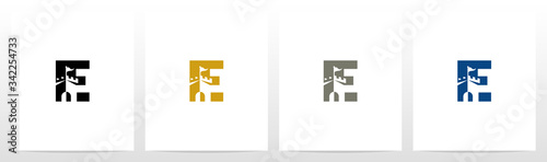 Castle With Flag On Letter Logo Design E