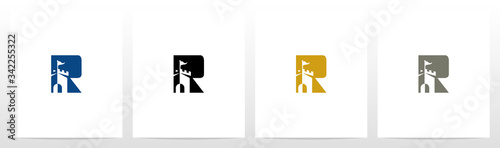 Castle With Flag On Letter Logo Design R