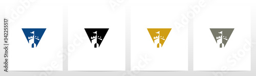 Castle With Flag On Letter Logo Design V