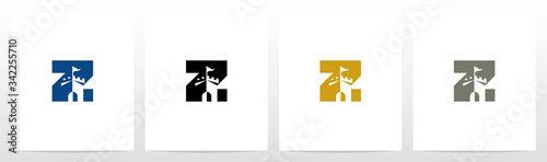 Castle With Flag On Letter Logo Design Z