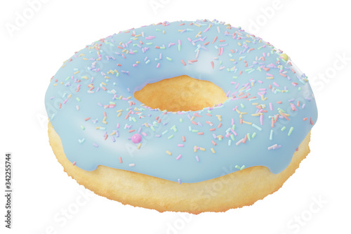 3D Rendering donut with sprinkles isolated on white background