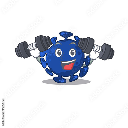 Mascot design of smiling Fitness exercise streptococcus lift up barbells