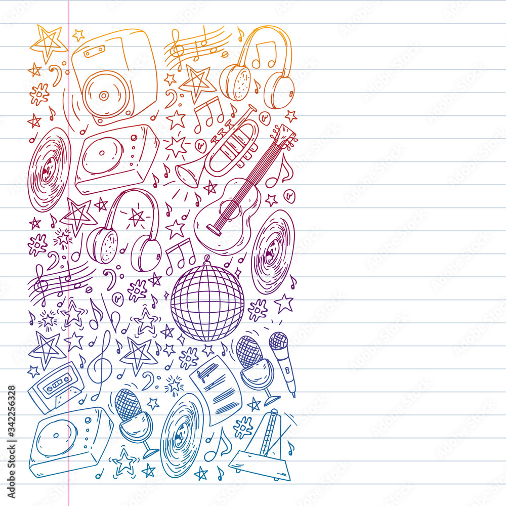 Fototapeta premium Online musical education and karaoke. Subscribtion for music and songs downloading. Learn how to play guitar, piano, singing in internet.