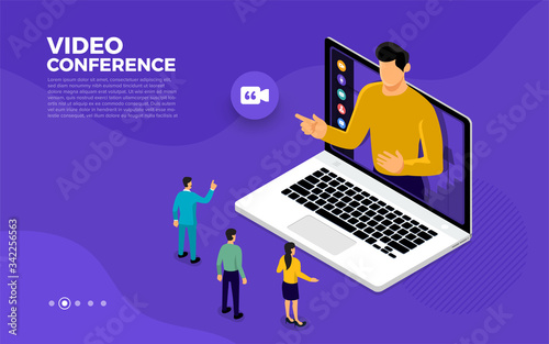 Illustrations flat design concept video conference. online meeting work form home. Vector illustrate.