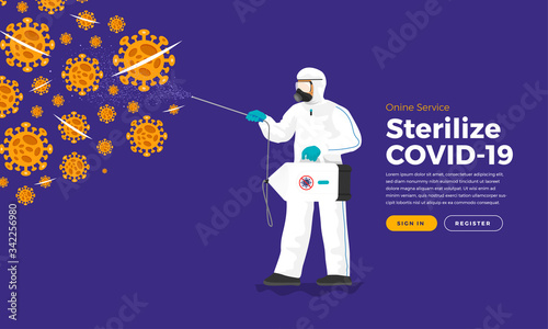 Sterilize coronavirus (COVID-19) Application Service. Vector Illustrations.