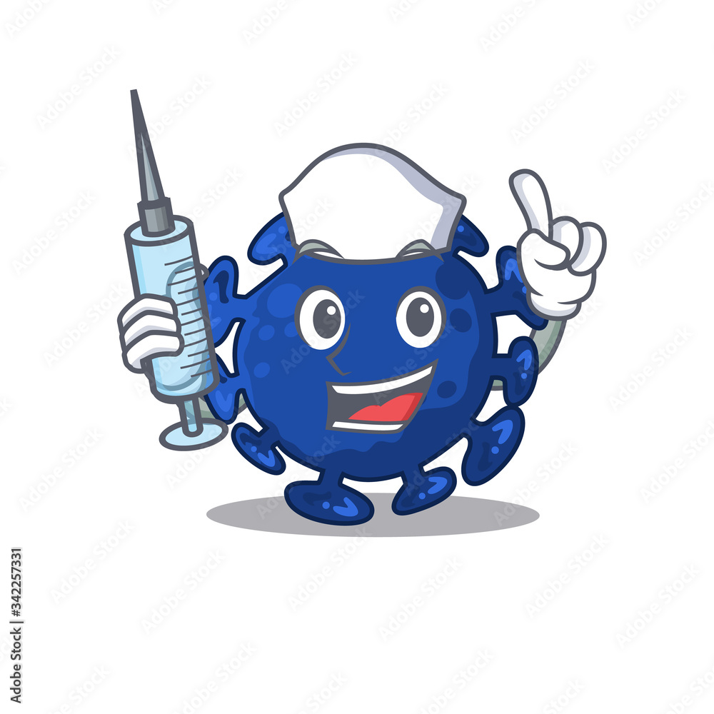 A nice nurse of streptococcus mascot design concept with a syringe A nice nurse of streptococcus mascot design concept with a syringe