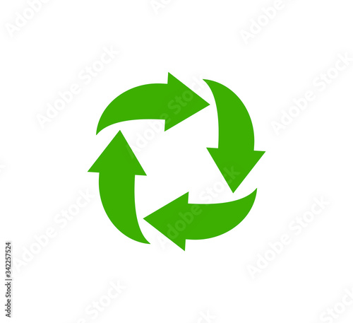 Recycle icon, garbage sorting symbol, waste recycling sign, green arrows, environmental vector isolated illustration
