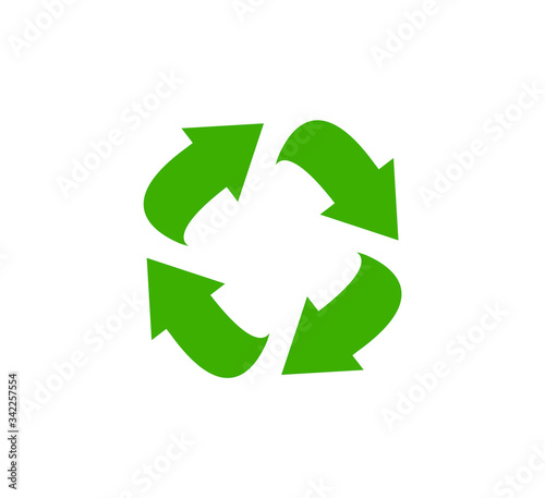 Recycle icon, garbage sorting symbol, waste recycling sign, green arrows, environmental vector isolated illustration