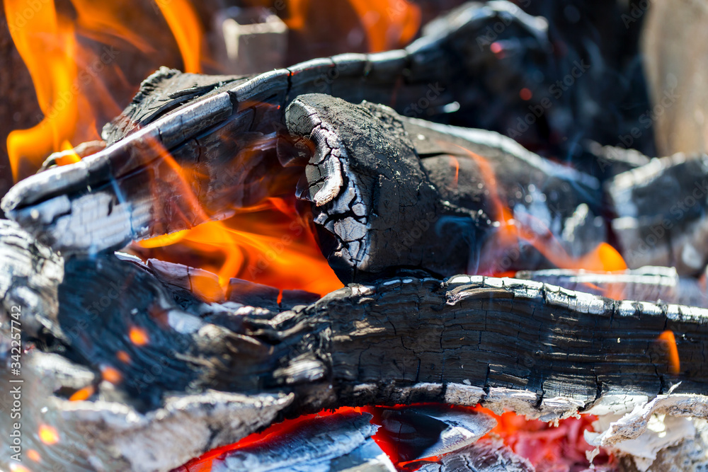 Bright tongues of flames open fire woodfire in the open air Bright tongues of flames open fire woodfire in the open air