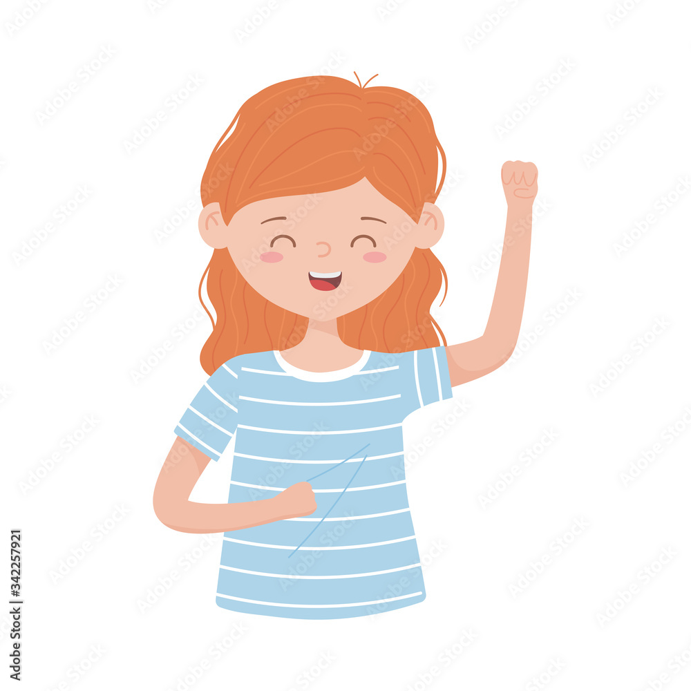 young woman waving hand character cartoon isolated icon white background