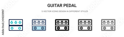 Guitar pedal icon in filled, thin line, outline and stroke style. Vector illustration of two colored and black guitar pedal vector icons designs can be used for mobile, ui, web