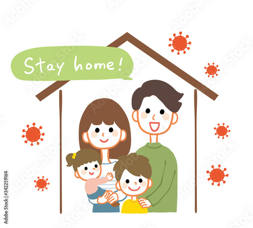 Illustration of a family stay at home under the influence of coronavirus