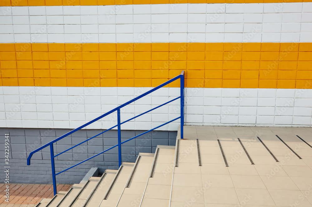 Anti-slip stair edges. Tiled stair with anti-slip rubber.Building safety architecture