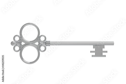 Antique silver key. 3D Illustration.