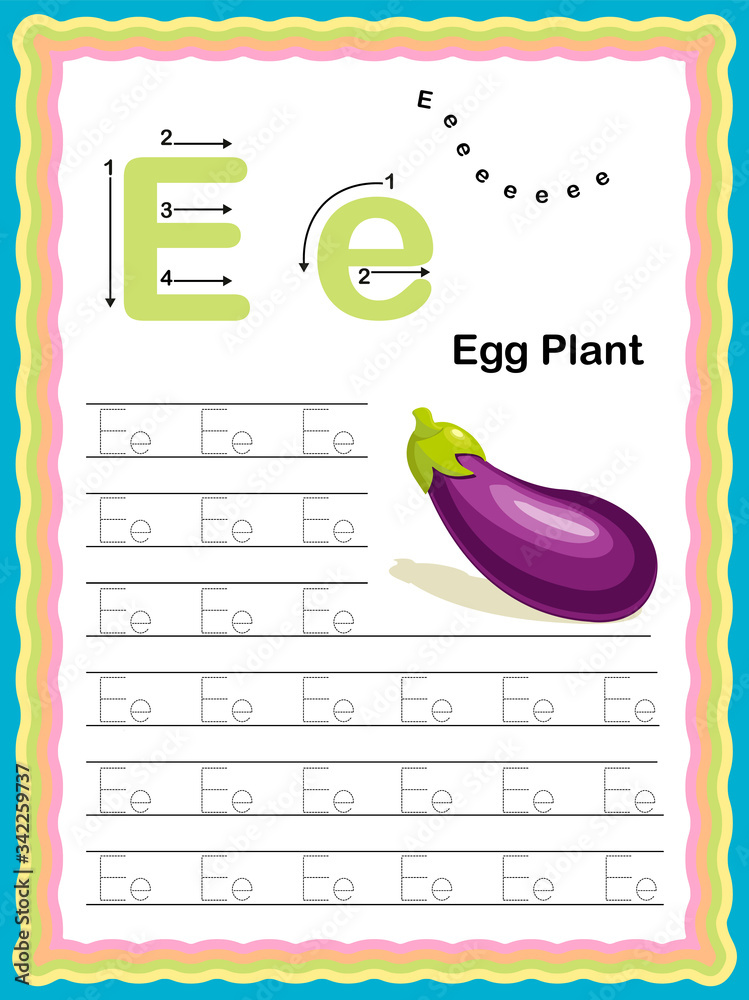 Colorful letter E Uppercase and Lowercase Tracing alphabets start with ...