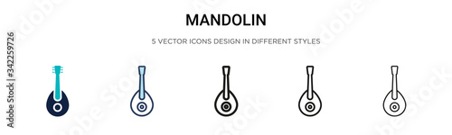 Mandolin icon in filled, thin line, outline and stroke style. Vector illustration of two colored and black mandolin vector icons designs can be used for mobile, ui, web