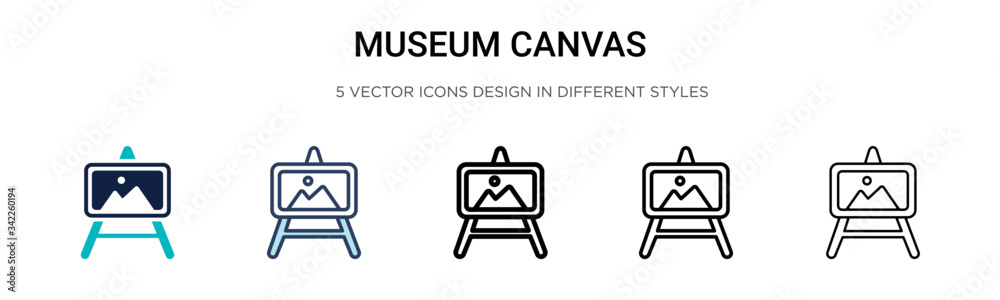 Museum canvas icon in filled, thin line, outline and stroke style. Vector  illustration of two colored and black museum canvas vector icons designs  can be used for mobile, ui, web Stock Vector
