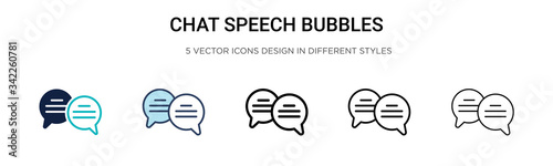 Chat speech bubbles icon in filled, thin line, outline and stroke style. Vector illustration of two colored and black chat speech bubbles vector icons designs can be used for mobile, ui, web